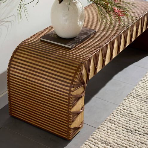Hutchins Deep Russet Leather and Natural Oak with Antique Brass Bench