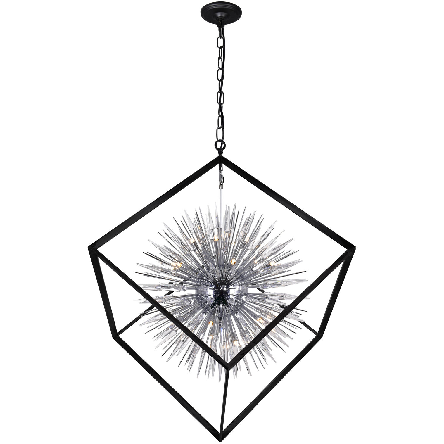 Starburst 20 Light 44 inch Chrome and Black Down Chandelier Ceiling Light