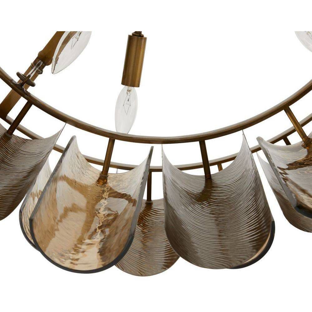 Faramond 10 Light 35 inch Vintage Brass and Hammered Smoke Slump Glass Chandelier Ceiling Light