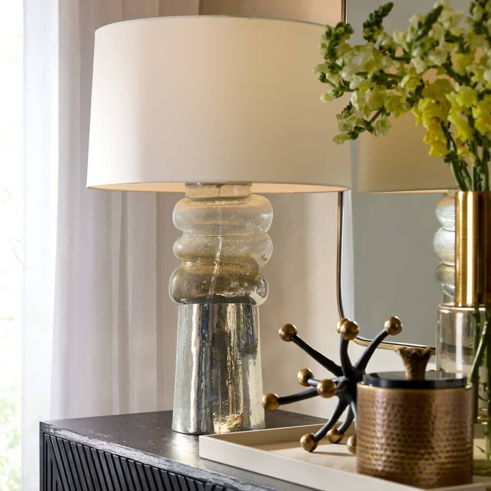 Milan 28 inch 150 watt Antique Mercury Ombre and Polished Nickel Table Lamp Portable Light