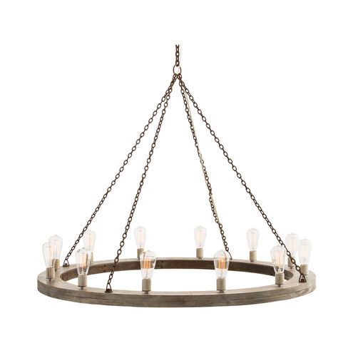 Geoffrey 12 Light 48 inch Gray Wood/Rusted Iron Chandelier Ceiling Light 