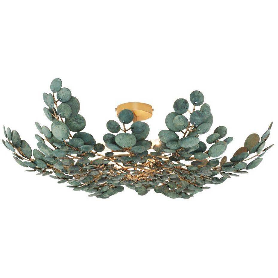 Bilal 3 Light 38 inch Eucalyptus Coconut Shell and Antique Brass Flush Mount Ceiling Light