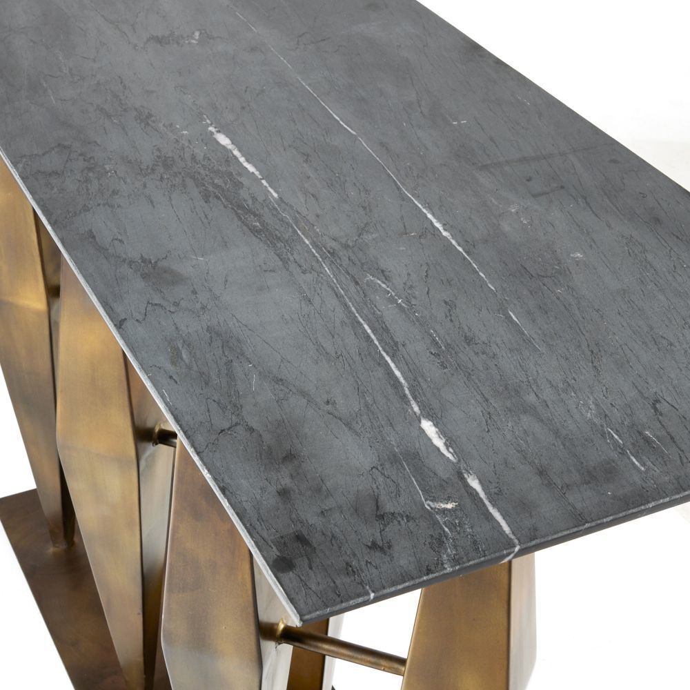 Dagmar 52 X 16 inch Matte Black Marble and Antique Gold Console