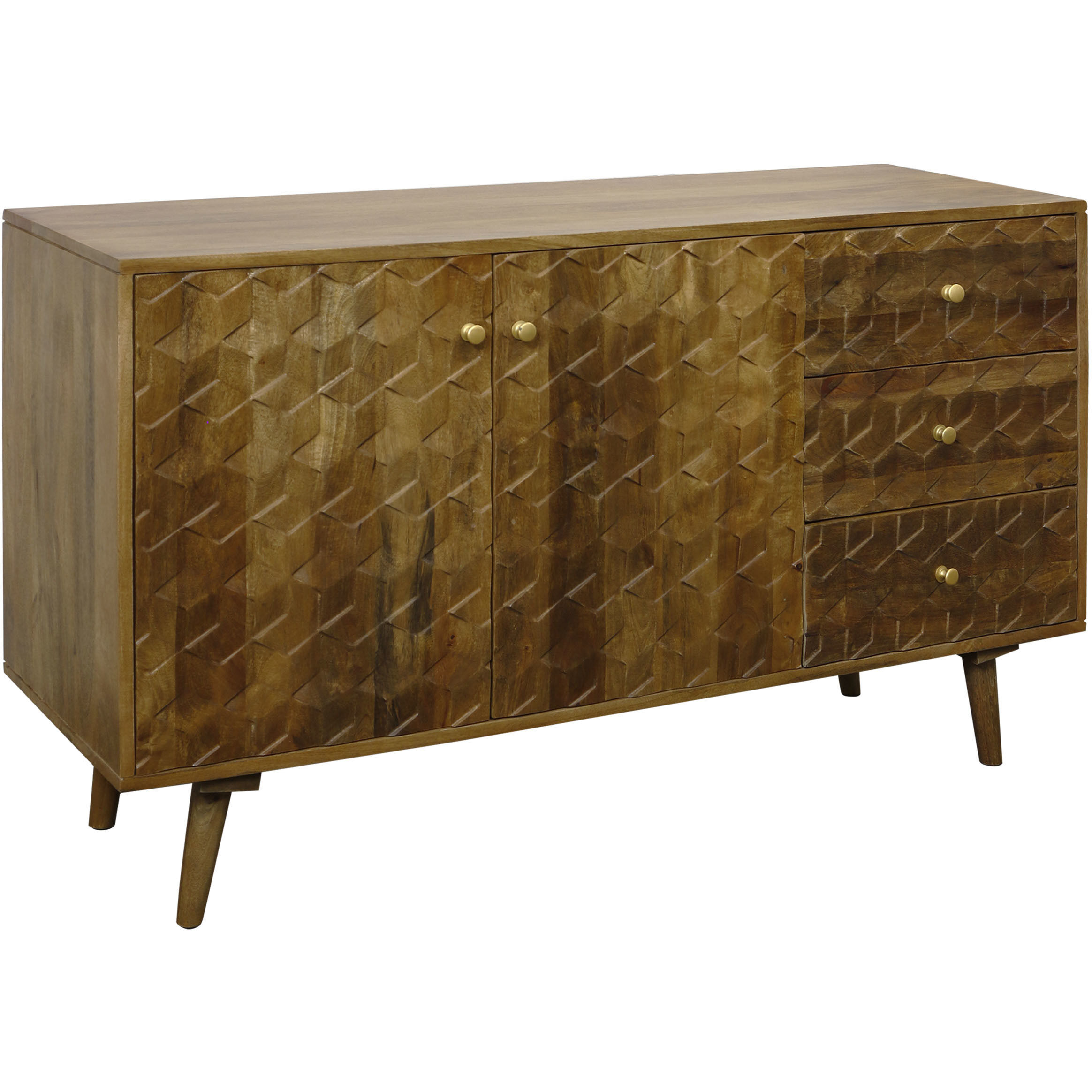 Diamond Cube 55 X 18 inch Mahogany Brown and Brushed Brass Sideboard