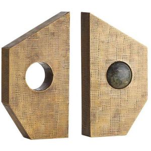 Garrick 5 inch Antique Brass and Jungle Marble Bookends, Set of 2