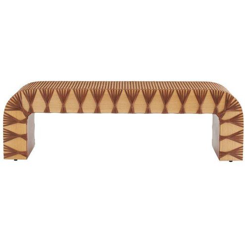 Hutchins Deep Russet Leather and Natural Oak with Antique Brass Bench