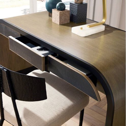 Gaston 56 inch Chamois Gray and Ebony with Bronze and Antique Brass Desk