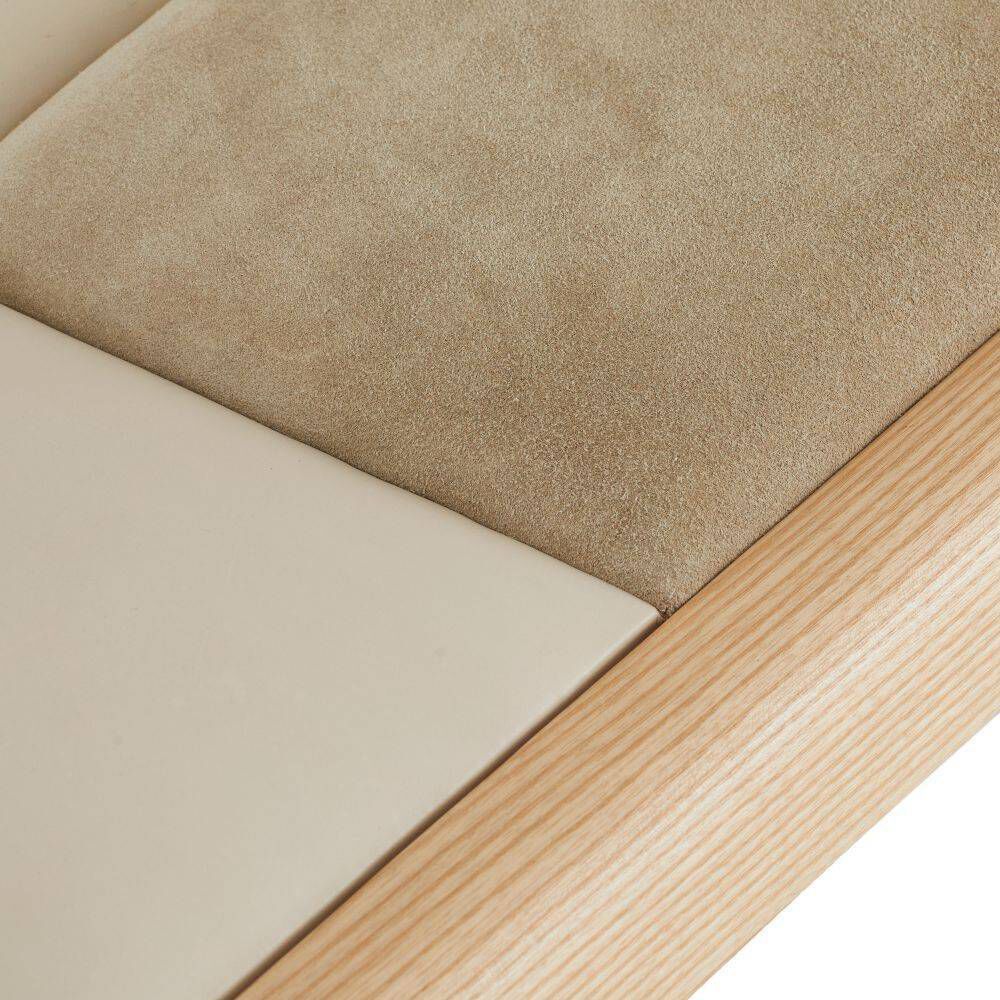 Fairfield Greige Leather and Taupe Suede with Blonde Wood Bench