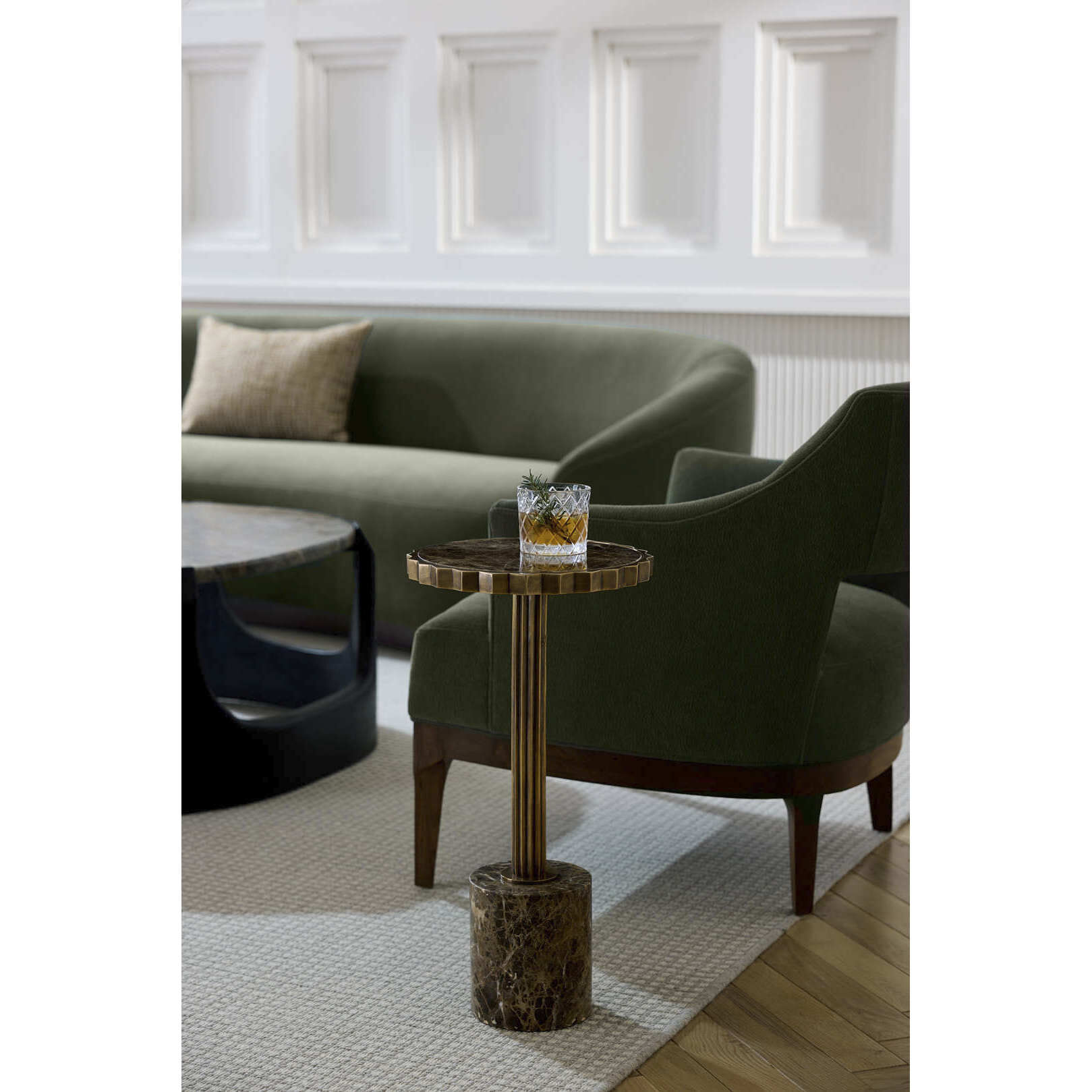 Mabel 12 inch Brown Emperador and Vintage Brass Accent Table