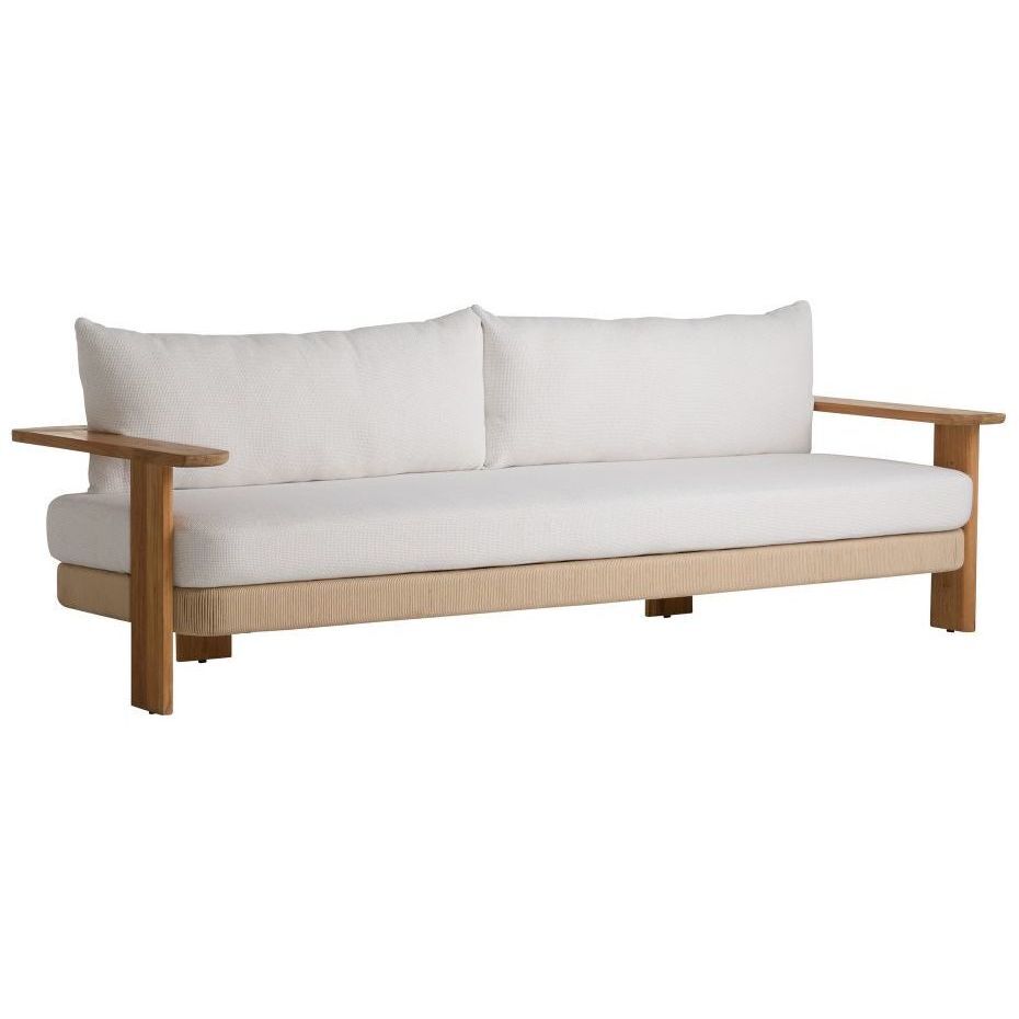 Halston Pearl Boucle and Natural Teak with Khaki Outdoor Sofa