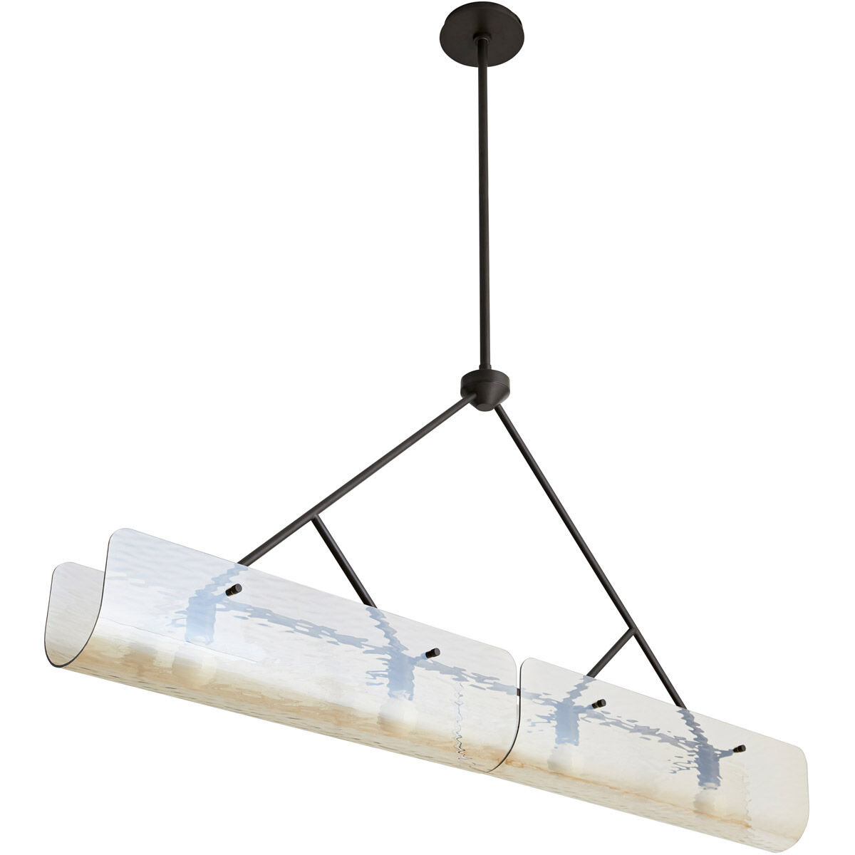 Bend 4 Light 48 inch Blackened Steel Linear Chandelier Ceiling Light in Rippled Amber Glass