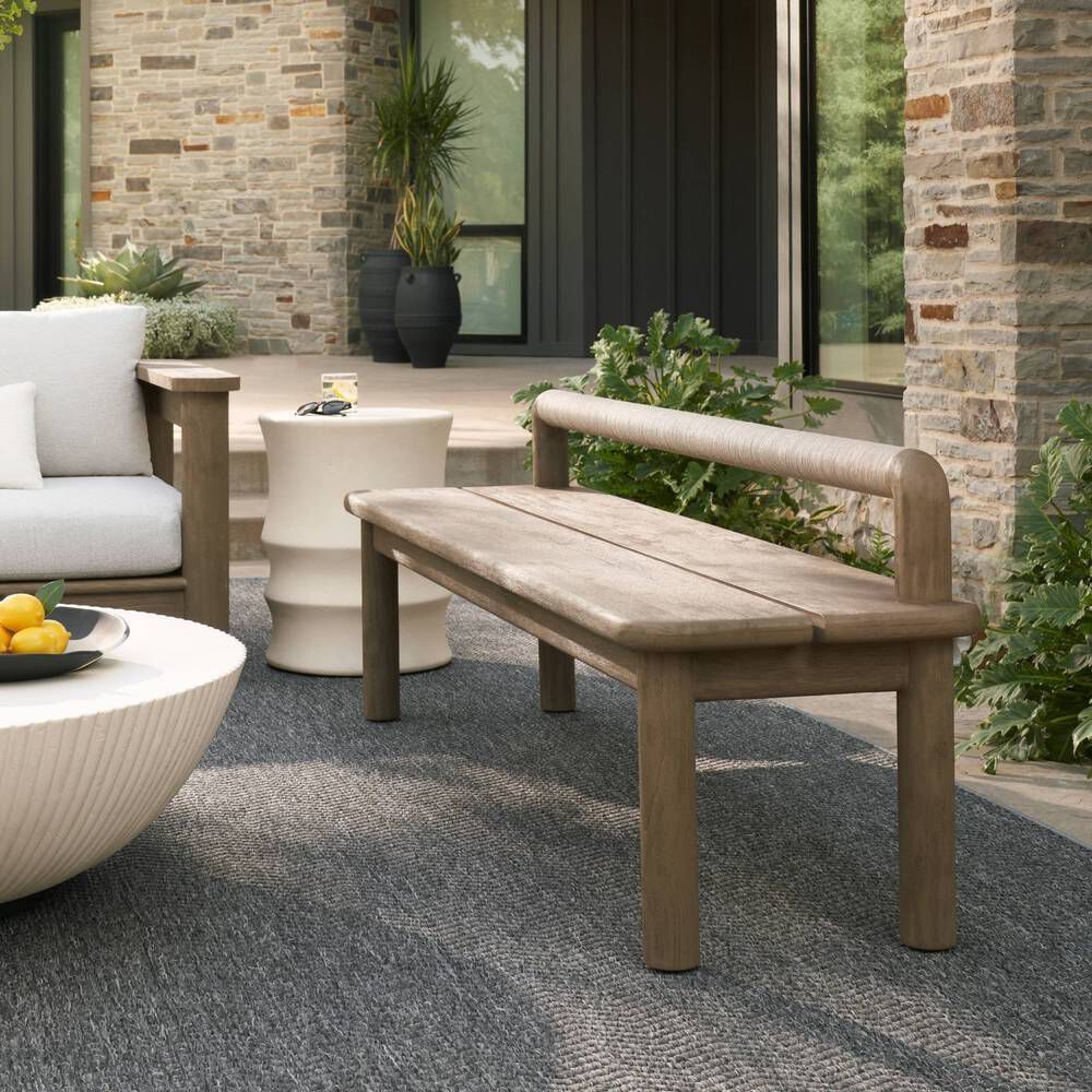 Escape Weathered Teak and Pebble Outdoor Bench