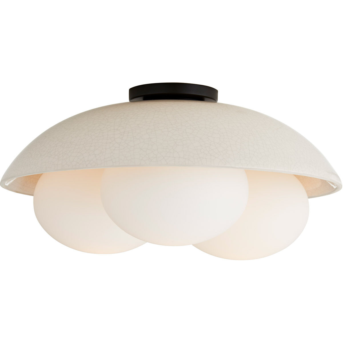 Glaze 3 Light 19 inch Ivory Stained Crackle and Blackened Steel Flush Mount Ceiling Light, Large
