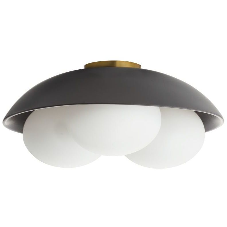 Glaze 3 Light 19 inch Antique Brass and Matte Black Ceramic Flush Mount Ceiling Light, Large