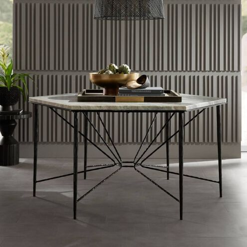 Estrella 62.5 X 54 inch Toronto Leathered Marble and Blackened Iron Dining Table
