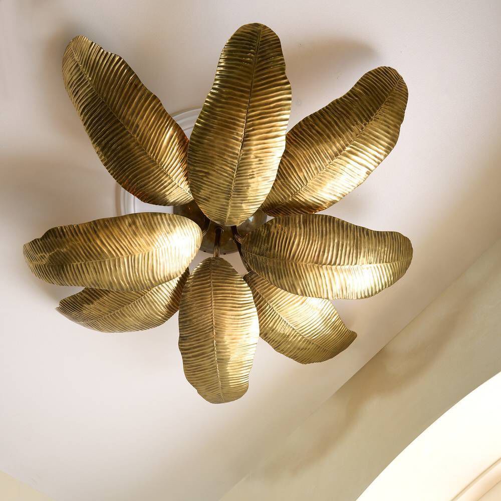 Farah 8 Light 44 inch Vintage Brass Flush Mount Ceiling Light