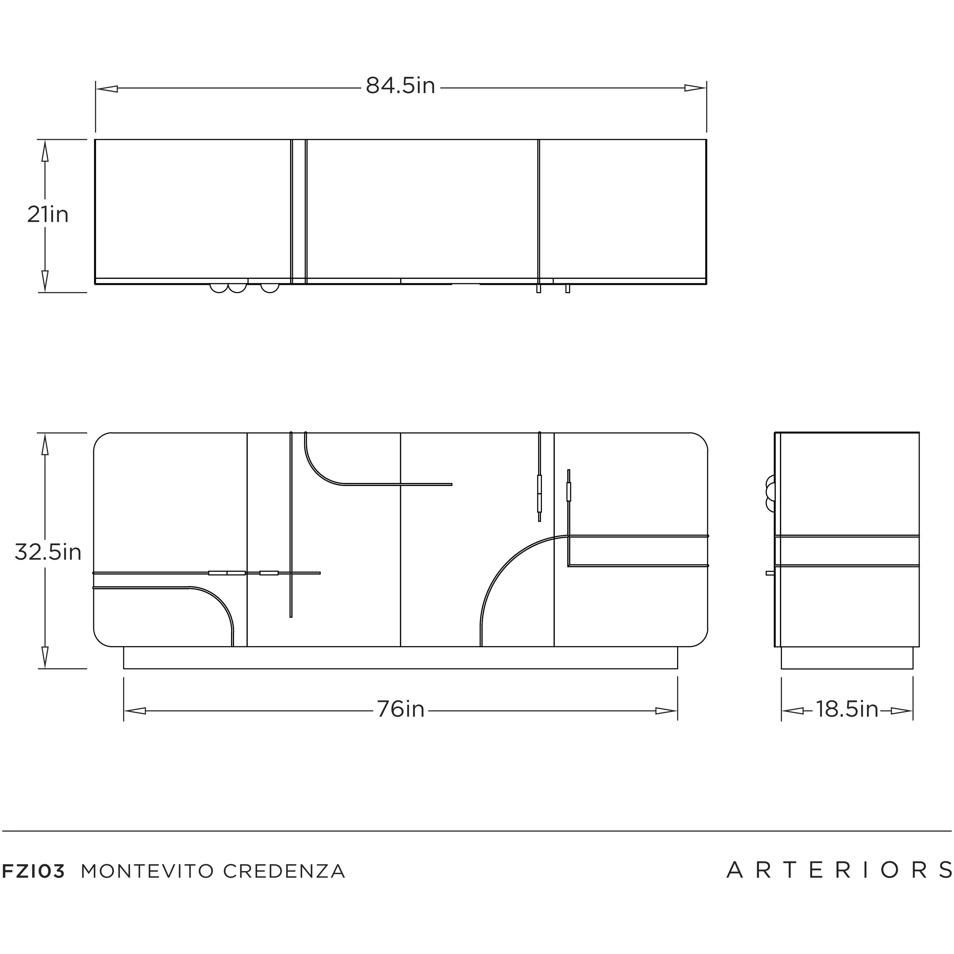 Montevito 84.5 inch Ivory and Antique Brass with Satin Walnut Credenza