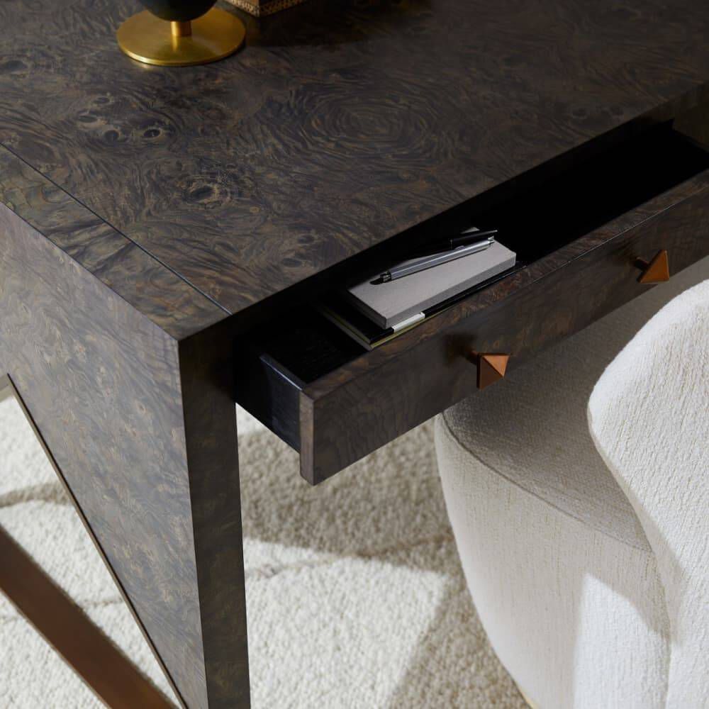 Jupiter 56 X 28 inch Truffle Burl and Antique Brass Desk