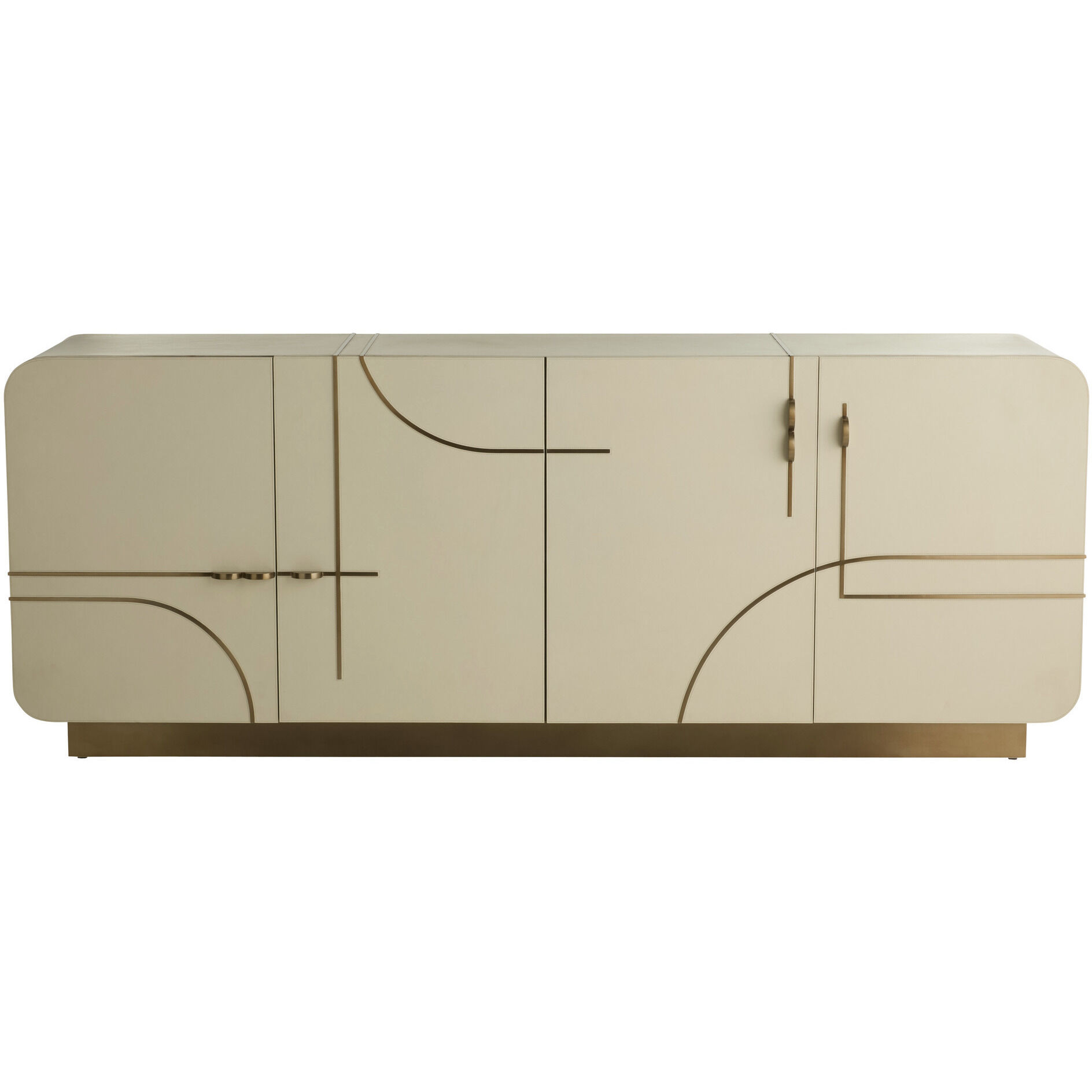 Montevito 84.5 inch Ivory and Antique Brass with Satin Walnut Credenza