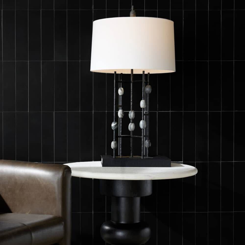 Howes 32 inch 150.00 watt Natural Iron and Galaxy Marble Lamp Portable Light