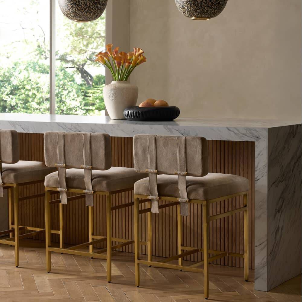 Laney 35 inch Taupe and Antique Brass Counter Stool