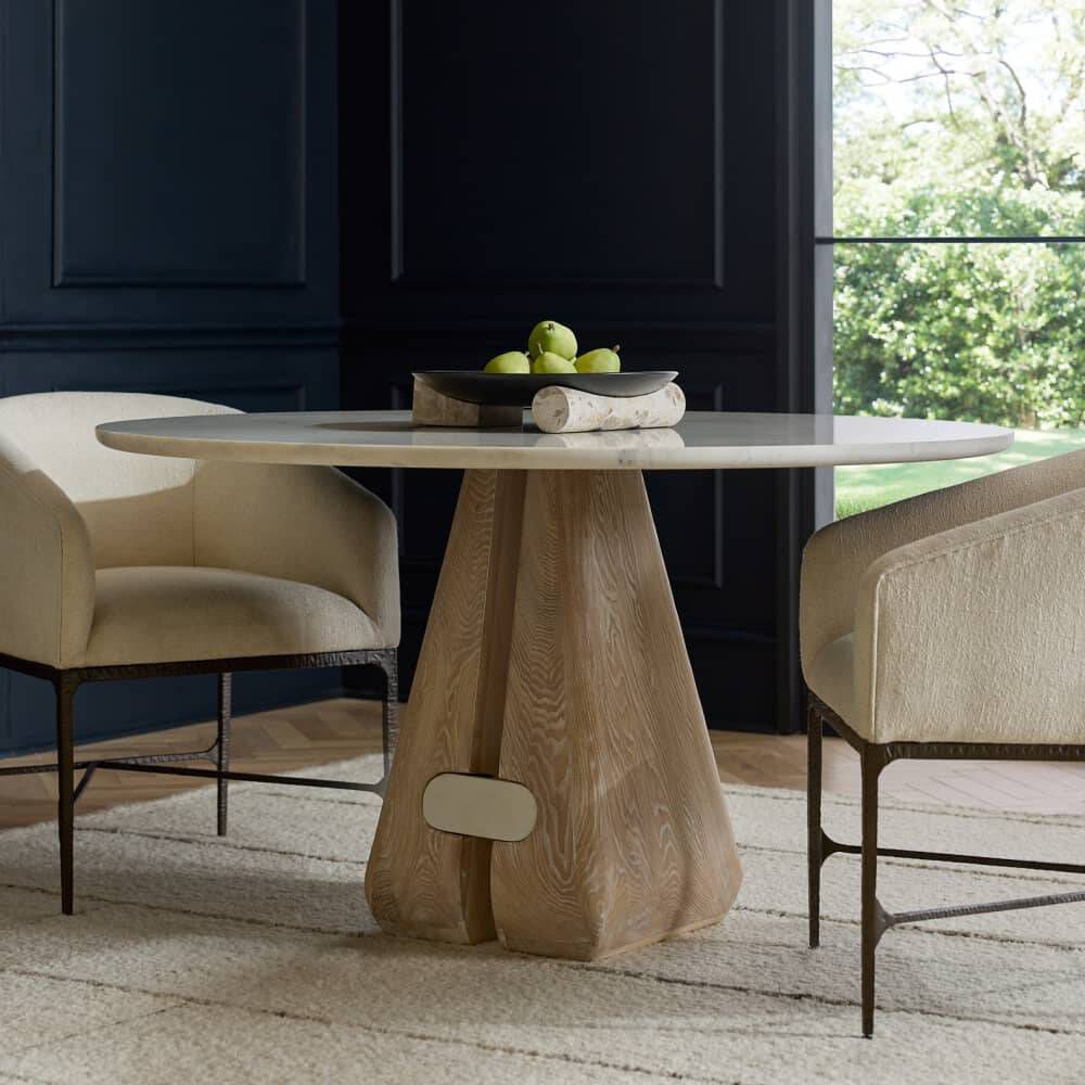 Melt 55 inch White Marble and Cerused Natural Dining Table, Large