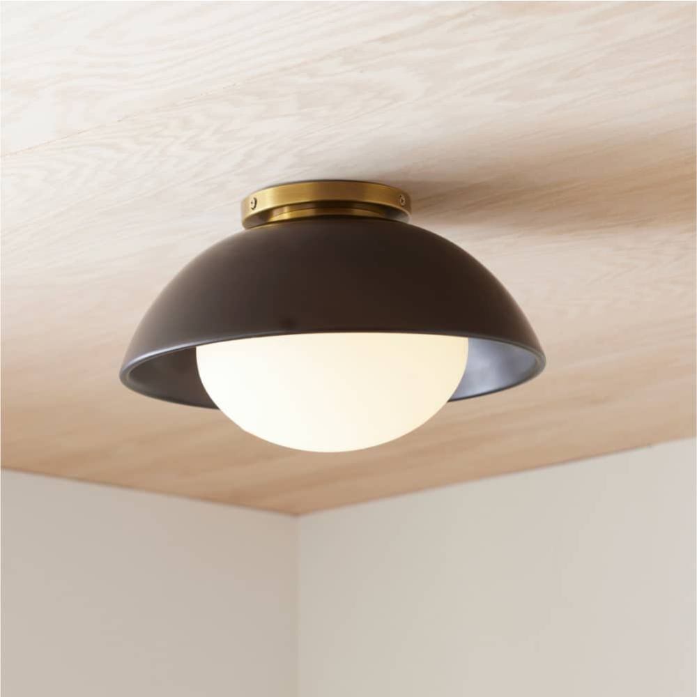 Glaze 1 Light 12 inch Antique Brass and Matte Black Ceramic Flush Mount Ceiling Light, Small