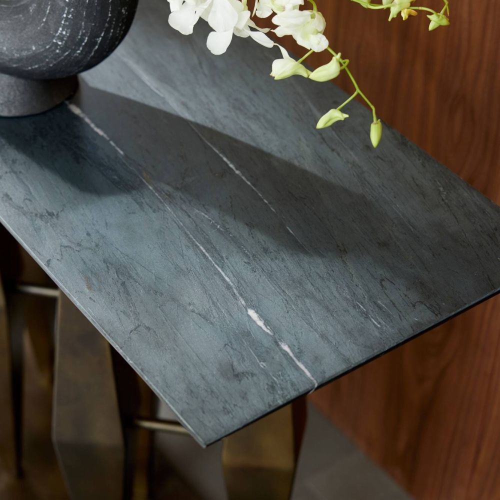 Dagmar 52 X 16 inch Matte Black Marble and Antique Gold Console