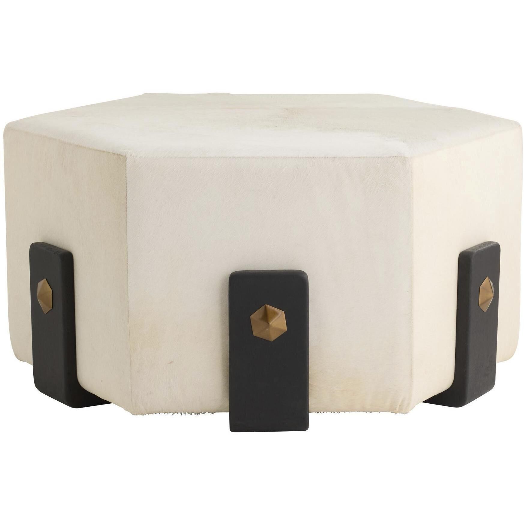 Ivonne 18 inch White and Ebony with Antique Brass Ottoman