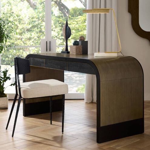Gaston 56 inch Chamois Gray and Ebony with Bronze and Antique Brass Desk
