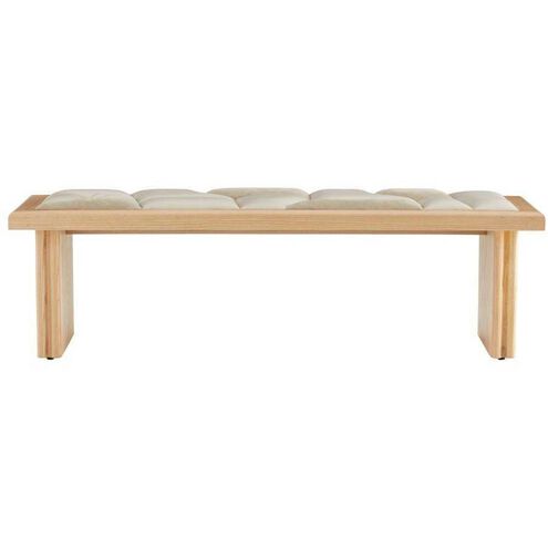 Fairfield Greige Leather and Taupe Suede with Blonde Wood Bench