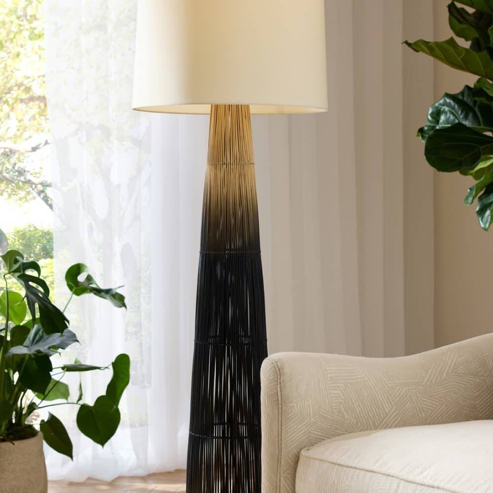 Florence 68 inch 60.00 watt Black and Natural Buri Midrib with Bronze Floor Lamp Portable Light