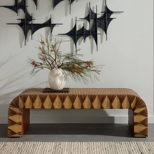 Hutchins Deep Russet Leather and Natural Oak with Antique Brass Bench