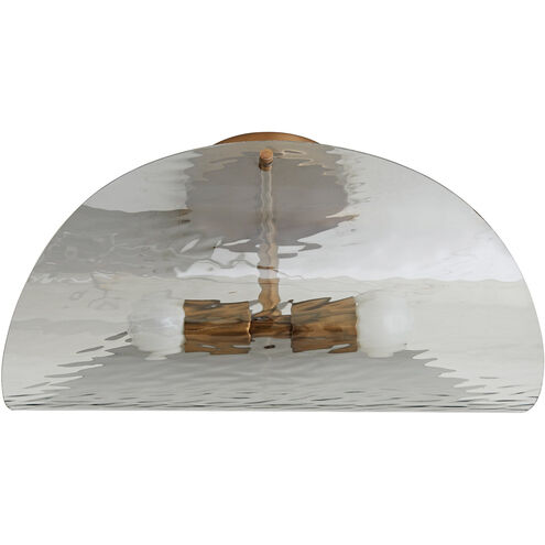 Bend 2 Light 16 inch Antique Brass Flush Mount Ceiling Light in Rippled Smoke Glass 