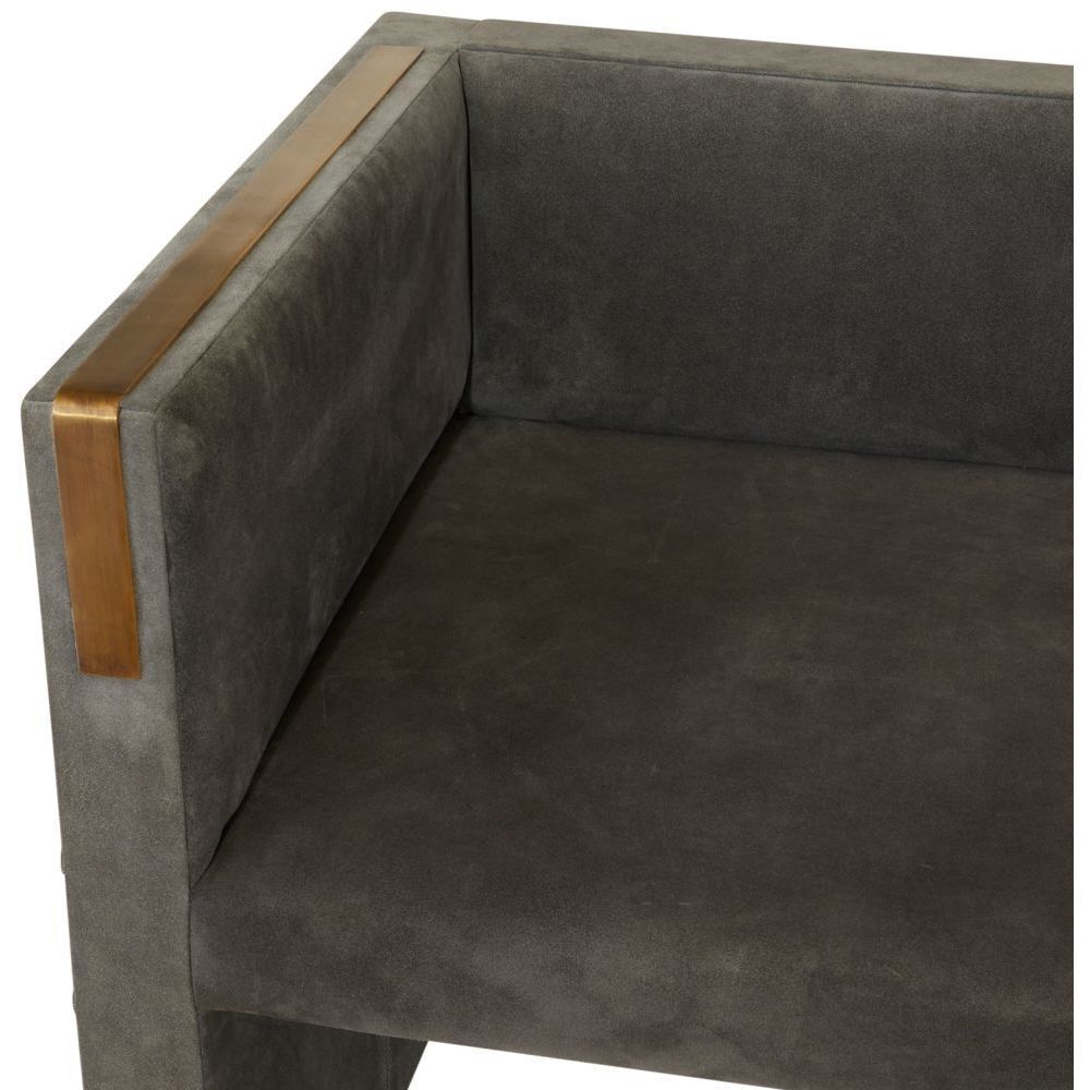 Donovan Slate Grey Suede and Antique Brass Settee