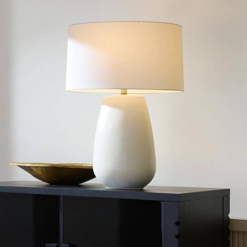 Deagan 29 inch 150.00 watt Matte Stained Ivory Crackle and Antique Brass Table Lamp Portable Light