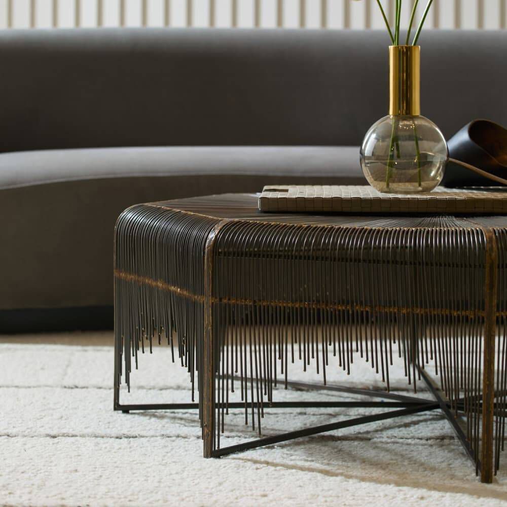 Ilaria 45 inch Natural Iron and Antique Brass Cocktail Table