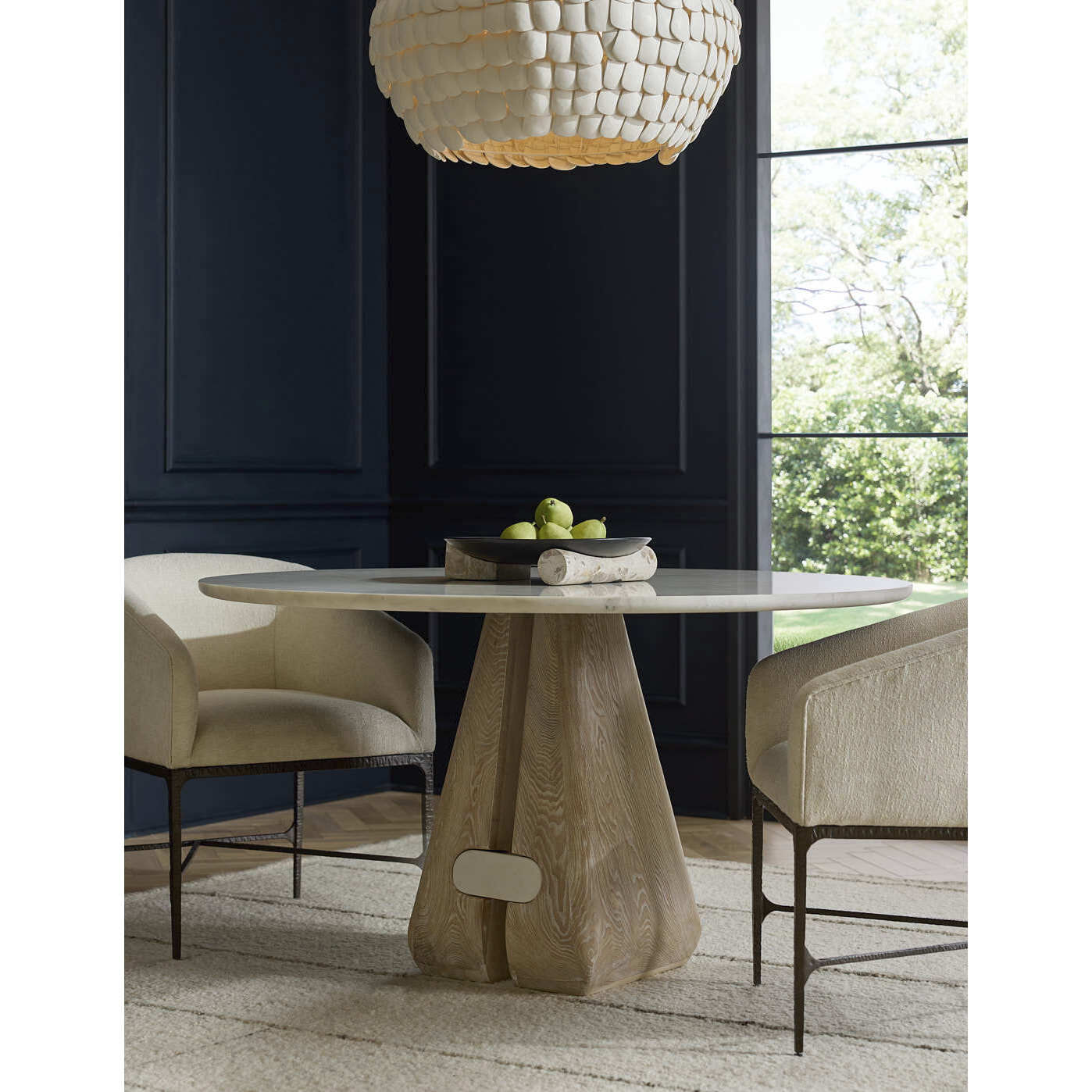 Melt 55 inch White Marble and Cerused Natural Dining Table, Large