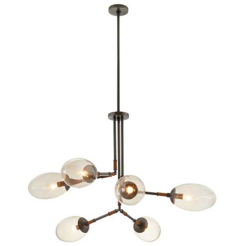 Falcon 6 Light 41 inch English Bronze and Cognac Leather Chandelier Ceiling Light