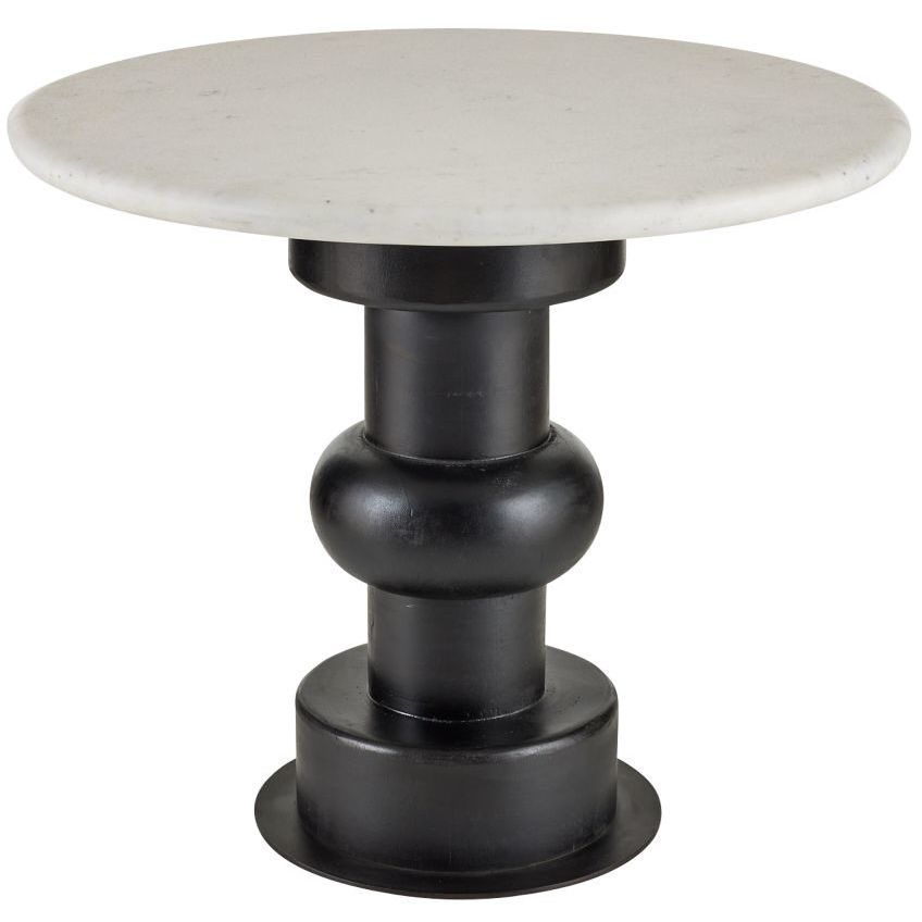Devito 29 inch White Marble and Ebony Oak Wood End Table