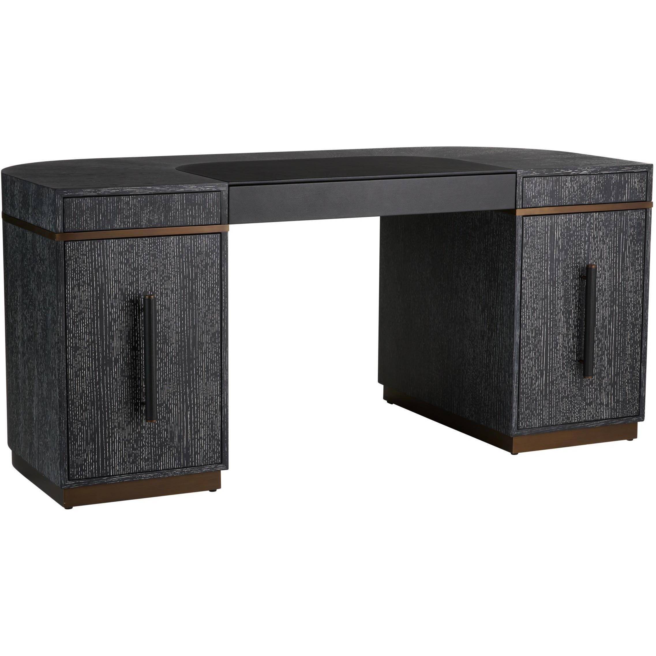 Coventry 66 inch Cerused Ebony and Black and Antique Brass Desk