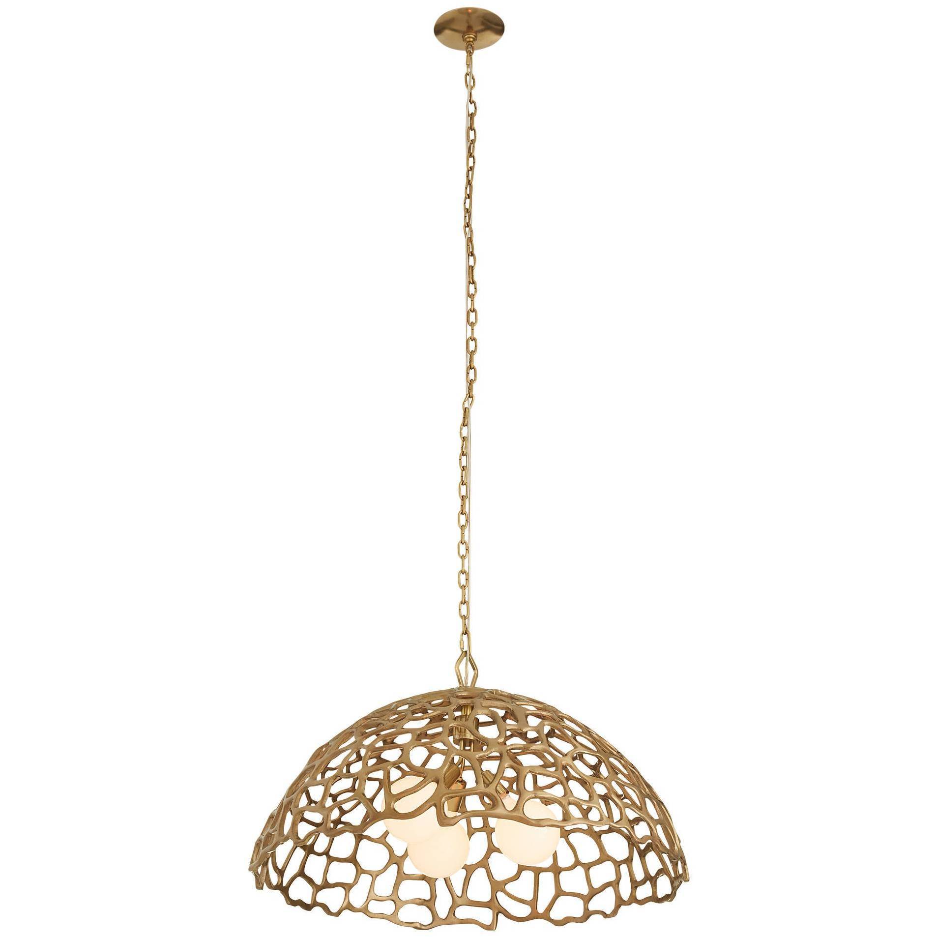 Lotus 3 Light 33 inch Antique Brass Pendant Ceiling Light