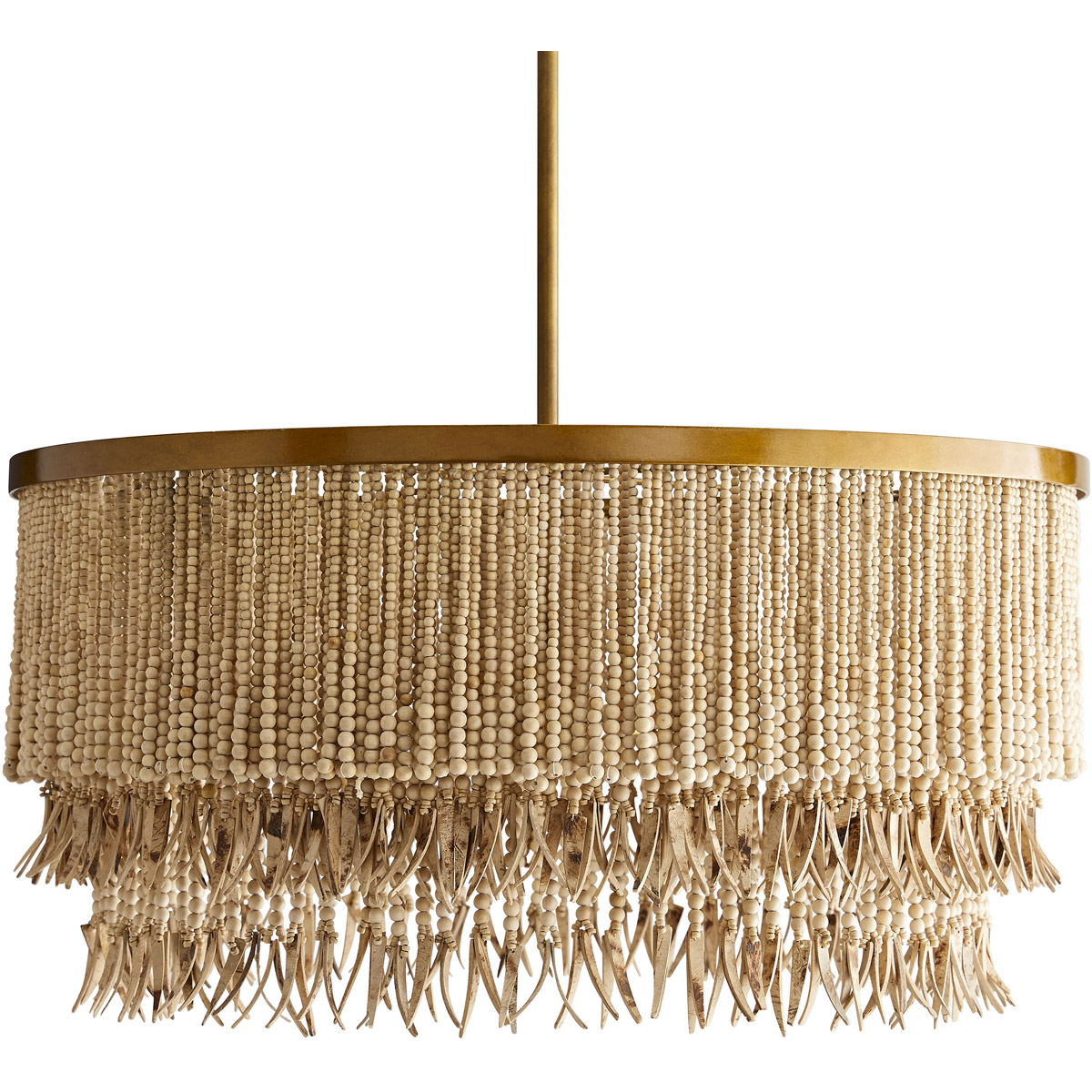 Baja 3 Light 30 inch Antique Brass Chandelier Ceiling Light in Natural Coco Beads